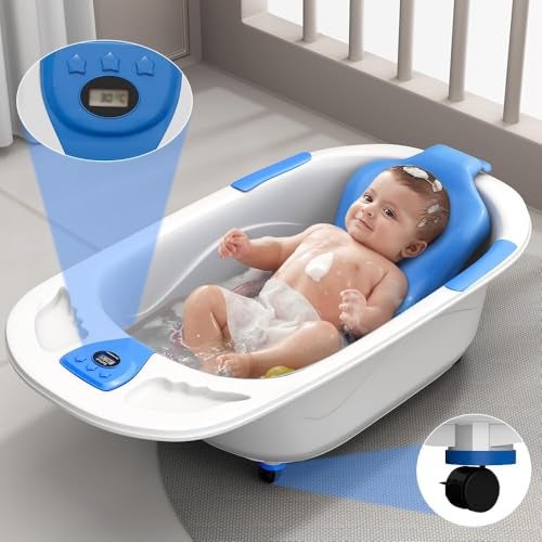 StarAndDaisy Baby Bath Tub for 0 to 5 Years/Bath Tub for Kids 0-3 Years/Infants Bathtub with Temperature Censor & Baby Bath Seat/Sling, Antislip Kids Bath Tub with Bath Chair -White Blue - Image 3