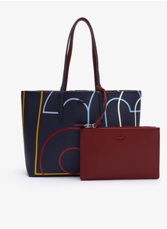 لاكوست حقيبة تسوق كبيرة من القماش الكتاني مطبوعة من LACOSTE Anna Zip Pouch، باللون الأزرق  - Image 1