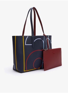 لاكوست حقيبة تسوق كبيرة من القماش الكتاني مطبوعة من LACOSTE Anna Zip Pouch، باللون الأزرق  - Image 3