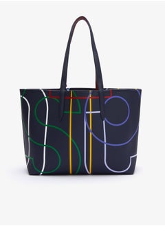 لاكوست حقيبة تسوق كبيرة من القماش الكتاني مطبوعة من LACOSTE Anna Zip Pouch، باللون الأزرق  - Image 2