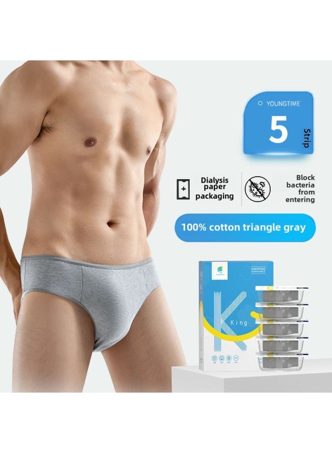 Time Disposable Underwear Men's And Women's Travel Triangle Cotton Underwear Travel Children's Wash-Free Underwear Cotton Shorts-Color:Boxed Triangle Men's Gray 5 Pack-Size:L【45kg-55kg】 - Image 1