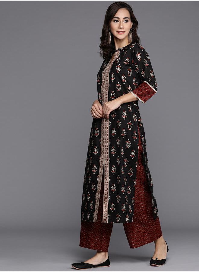 Libas All-Over Print Straight Kurta and Palazzo with Dupatta Set by Styli  - Image 2