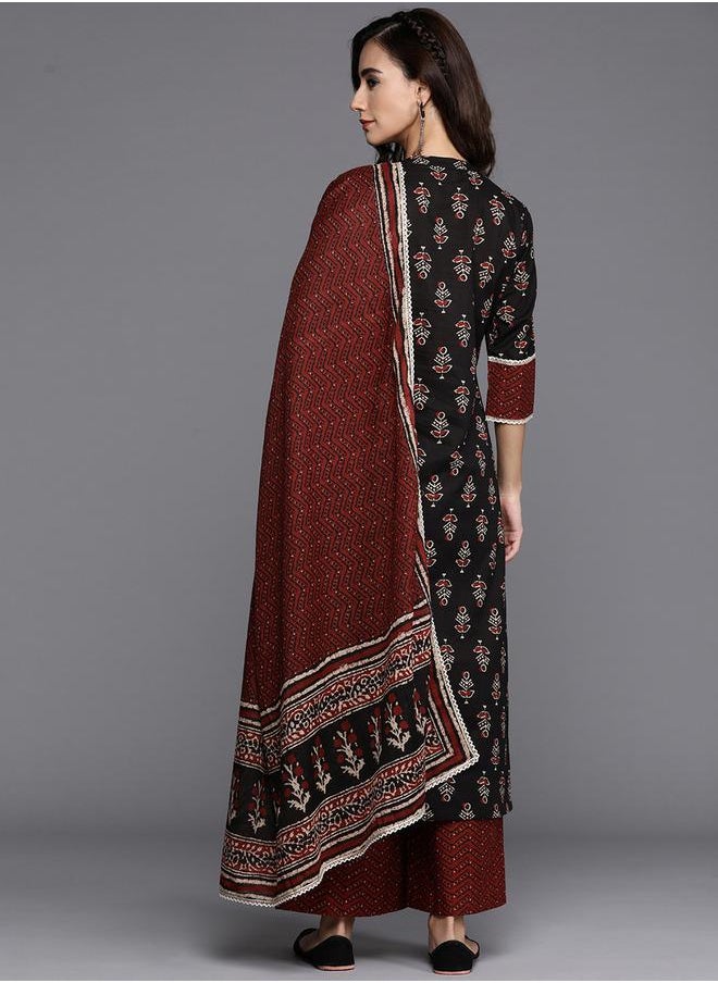 Libas All-Over Print Straight Kurta and Palazzo with Dupatta Set by Styli  - Image 3