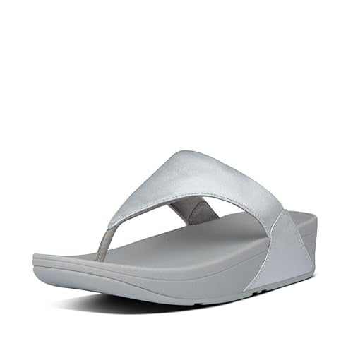 FitFlop™ Womens Lulu Leather Toe-Post Sandal, Silver, Size 8 - Image 1