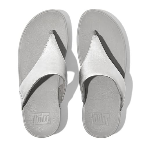 FitFlop™ Womens Lulu Leather Toe-Post Sandal, Silver, Size 8 - Image 5