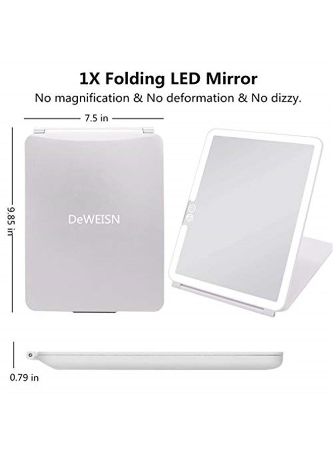 DeWEISN Folding Lighted Makeup Mirror with 72 LEDs 3 Colors Light Modes USB Rechargable 1800mA Batteries Portable Ultra Thin Compact Vanity Mirror Dimmable Travel Mirror - Image 1