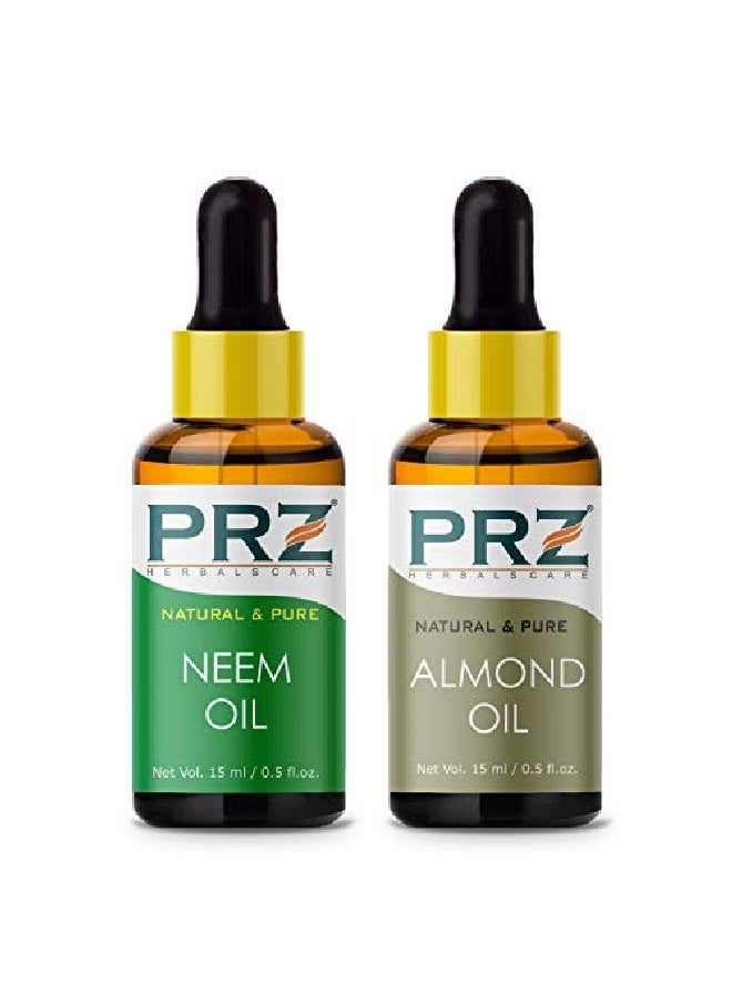 PRZ Combo of Neem Carrier Oil & Almond Oil For Hair Growth Skin Care (Each 15ML) Pure l & Therapeutic Grade Oil For Aromatherapy Body Massage Skin Care & Hair Care  - Image 2