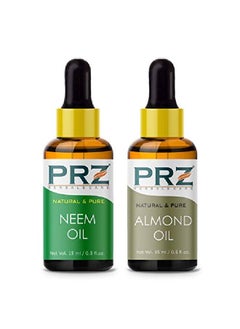 PRZ Combo of Neem Carrier Oil & Almond Oil For Hair Growth Skin Care (Each 15ML) Pure l & Therapeutic Grade Oil For Aromatherapy Body Massage Skin Care & Hair Care  - Image 1