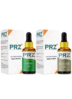 PRZ Combo of Neem Carrier Oil & Almond Oil For Hair Growth Skin Care (Each 15ML) Pure l & Therapeutic Grade Oil For Aromatherapy Body Massage Skin Care & Hair Care  - Image 3