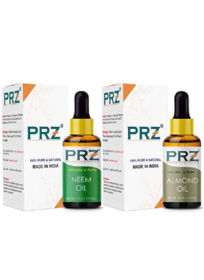 PRZ Combo of Neem Carrier Oil & Almond Oil For Hair Growth Skin Care (Each 15ML) Pure l & Therapeutic Grade Oil For Aromatherapy Body Massage Skin Care & Hair Care  - Image 3