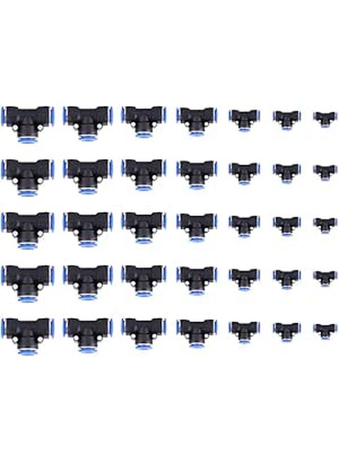 Pneumatic Air Hose 3 Way T Connector 4mm 6mm 8mm 10mm 12mm 14mm 16mm 35 Pcs - Image 1