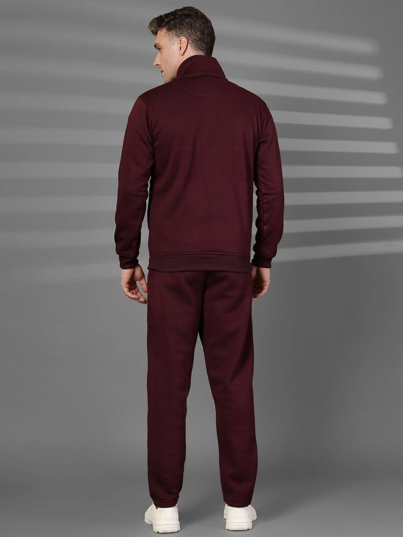 CHKOKKO Mens High Neck Winter Tracksuit Full Zip Jacket with Elastic Waist Lower Warm and Soft Activewear Set for Gym Running and Casual Use Wine Black M - Image 4