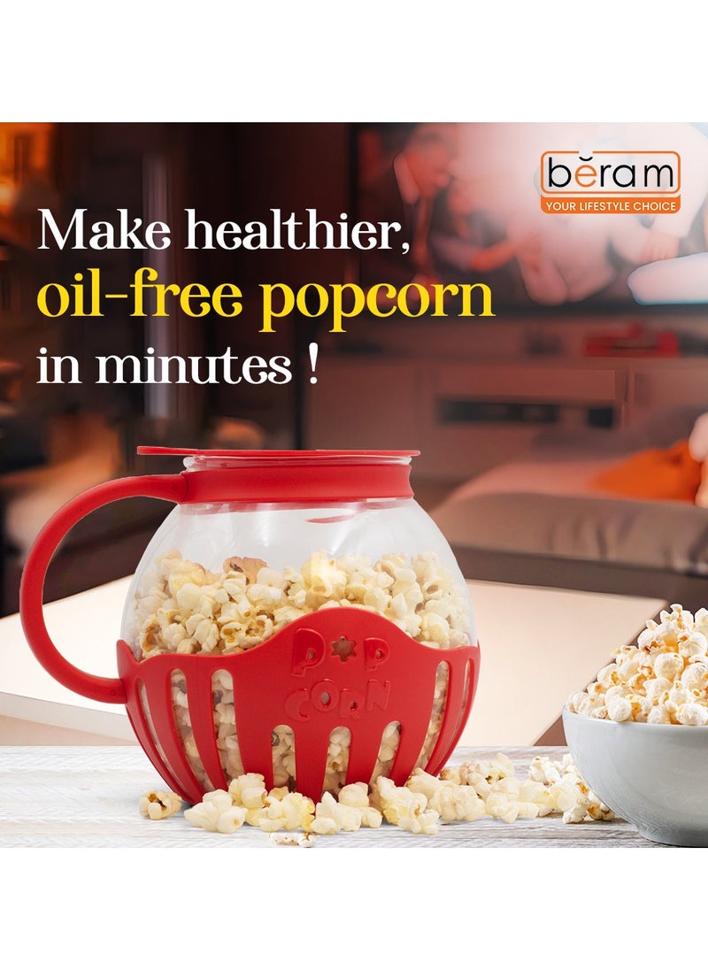 Beram - Microwave Popcorn Maker, Popcorn Popper with Temperature Safe Glass, 3 in 1 Lid, Measures Kernels and Melts Butter, House Party, Movie Nights and Daily Use - Image 1