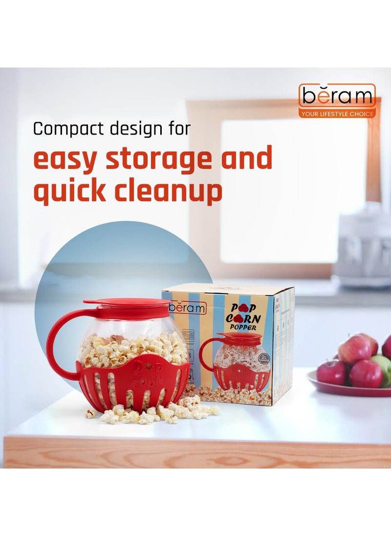 Beram - Microwave Popcorn Maker, Popcorn Popper with Temperature Safe Glass, 3 in 1 Lid, Measures Kernels and Melts Butter, House Party, Movie Nights and Daily Use - Image 1
