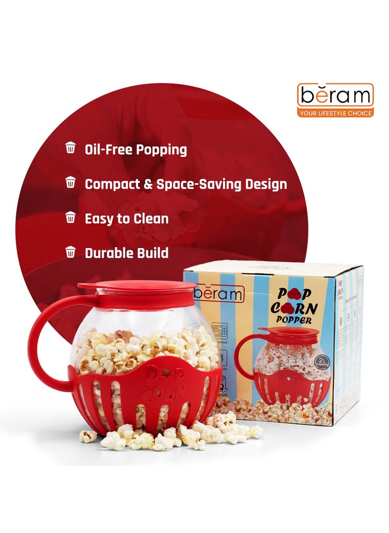 Beram - Microwave Popcorn Maker, Popcorn Popper with Temperature Safe Glass, 3 in 1 Lid, Measures Kernels and Melts Butter, House Party, Movie Nights and Daily Use - Image 1
