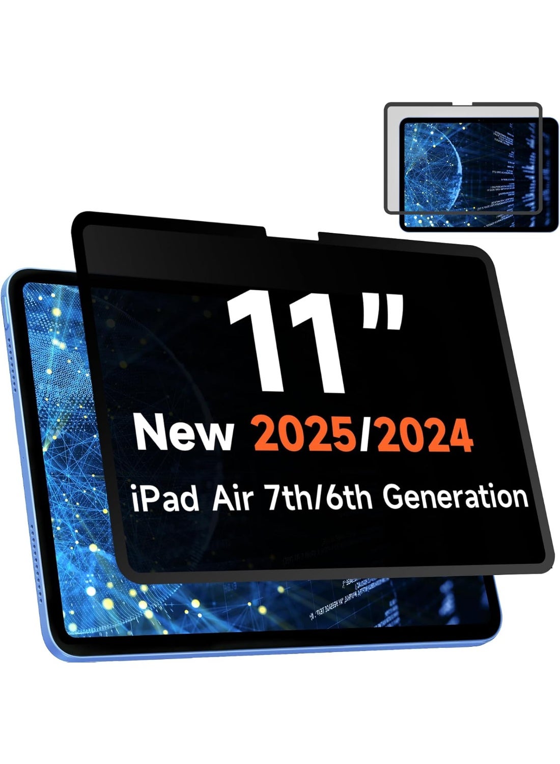 Privacy Screen Protector for iPad Air 11 Inch M4/M3/M2 (8th/7th/6th Generation, 2026/2025/2024), Removable Screen Film with 30-Degree Anti-Peeping Privacy Filter, Detachable and Reusable, Matte Finish