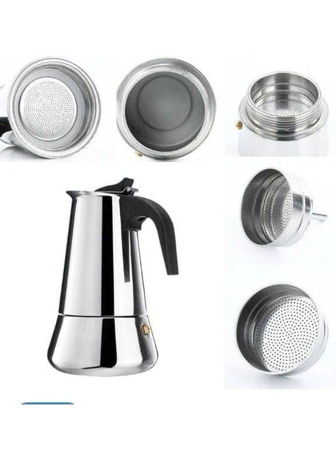 Stainless Steel Espresso Coffee Maker – Manual Stovetop Italian Moka Pot – 6 Cups Capacity – Modern Design - Image 4