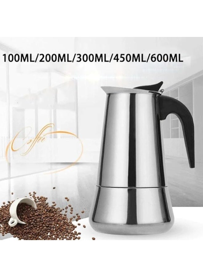 Stainless Steel Espresso Coffee Maker – Manual Stovetop Italian Moka Pot – 6 Cups Capacity – Modern Design - Image 2