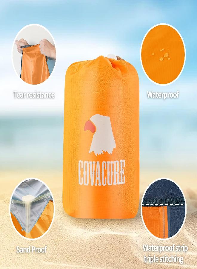 covacure Beach Blanket Waterproof Sandproof 83''×79''- Double Windproof Designed Beach Blanket Oversized for 4-7 Adults, 6 Zipper Pockets Beach Towel with 4 Stakes, Portable for Beach, Camping - Image 5