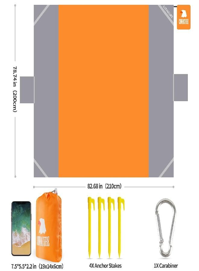 covacure Beach Blanket Waterproof Sandproof 83''×79''- Double Windproof Designed Beach Blanket Oversized for 4-7 Adults, 6 Zipper Pockets Beach Towel with 4 Stakes, Portable for Beach, Camping - Image 3