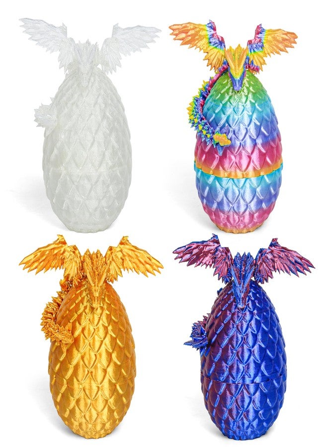 ONEVIVE 3D Printed Dragon Eggs with Dragon Inside, Easter Mystery Dragon Egg Articulated Crystal Dragon Fidget Toy, Surprise 3D Printed Dragon Egg with Wings Flying Animals Toy Easter Basket Stuffers 4PCS(C) - Image 1
