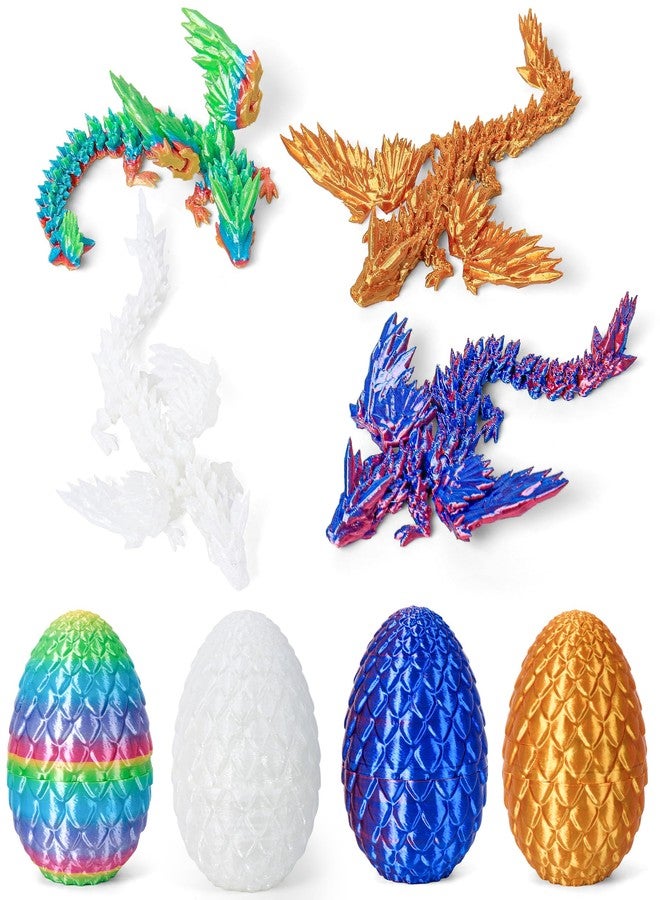ONEVIVE 3D Printed Dragon Eggs with Dragon Inside, Easter Mystery Dragon Egg Articulated Crystal Dragon Fidget Toy, Surprise 3D Printed Dragon Egg with Wings Flying Animals Toy Easter Basket Stuffers 4PCS(C) - Image 2