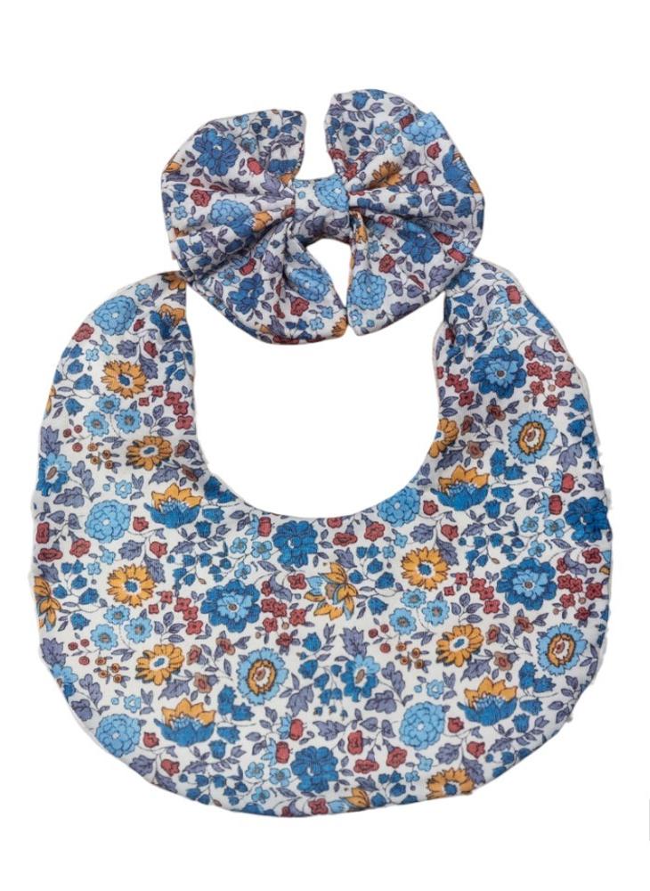 Bambimici Bambimici - Luna Ribbon Headband & Baby Bib Set - Floral Blue  - Image 1