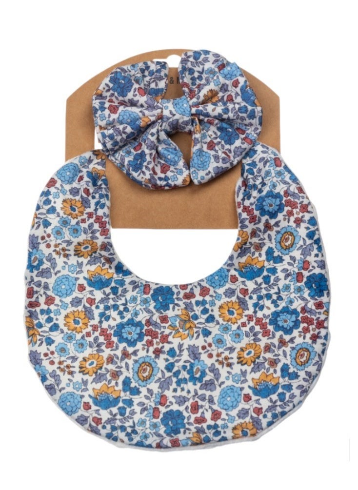 Bambimici Bambimici - Luna Ribbon Headband & Baby Bib Set - Floral Blue  - Image 3