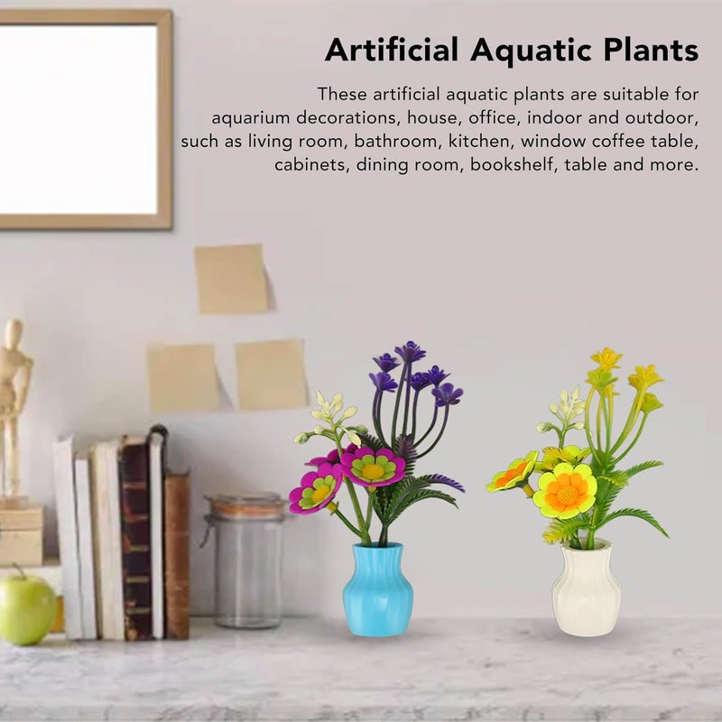 Artificial Aquatic Plant,2pcs Simulation Artificial Fish Tank Flower Plastic Aquarium Plants Decoration Accessories for Living Room Office Balcony - Image 4