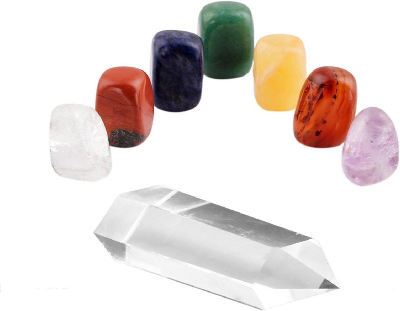Rockcloud Healing Crystal Kit,7 Chakra Stones & Rock Quartz Crystal Point Set