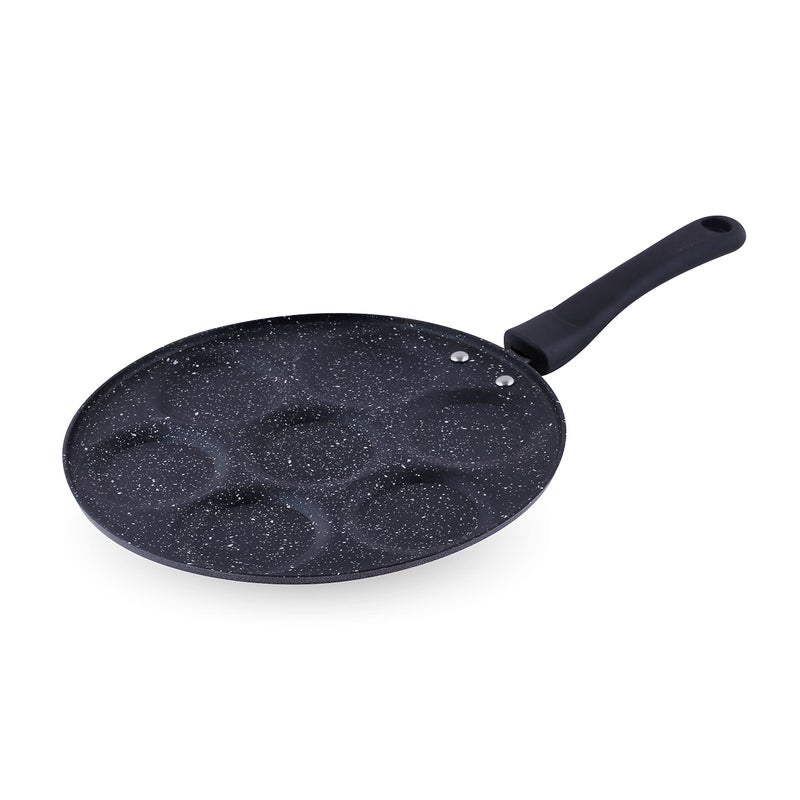 Attro Non Stick Heavy Duty 7 Cavity Single Handle Uttapam Tawa, Spatter Finish, Black - Image 1