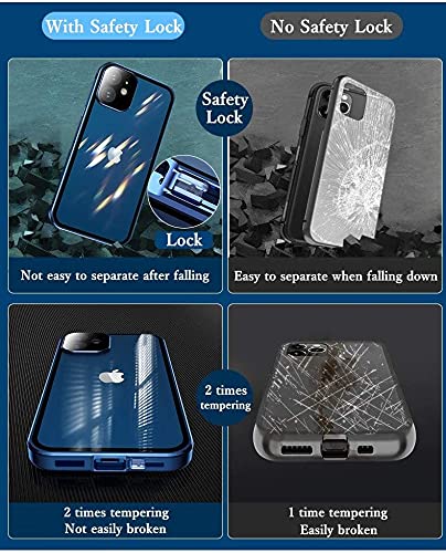 HENGHUI Lockable Case Compatible with iPhone 13 Pro Magnetic Glass Case with Camera Lens Protector Screen Protector Safety Lock 360 Full Body Glass Clear Bumper Cover (Black) - Image 5