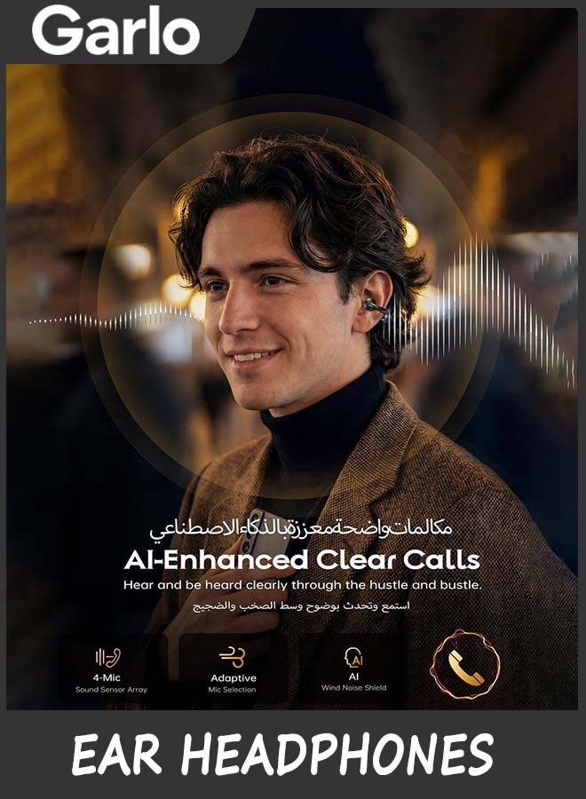 Garlo Clip-On Earbuds Open Ear Headphones, Wireless Bluetooth 6.0 Earphones with 4 Mic Noise Cancelling, Sport Ear Buds for Running, 40H Playtime, Waterproof, Deep Bass, Open Ear Earbuds - Image 3