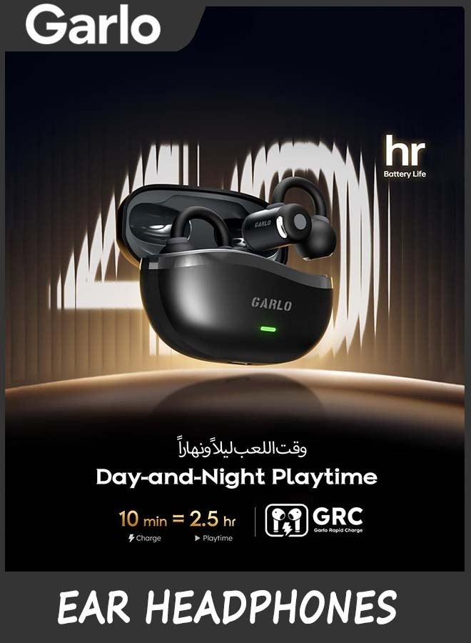 Garlo Clip-On Earbuds Open Ear Headphones, Wireless Bluetooth 6.0 Earphones with 4 Mic Noise Cancelling, Sport Ear Buds for Running, 40H Playtime, Waterproof, Deep Bass, Open Ear Earbuds - Image 2