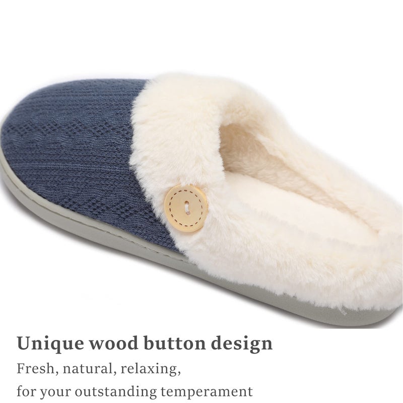 Chantomoo Womens Slipper Warm Comfy Memory Foam House Slippers Knitted Shoes Faux Fur Lined Anti-Skid Rubber Sole Bedroom Cozy Indoor Outdoor Slippers Navy Dark Blue Size 9 10 8.5 - Image 4