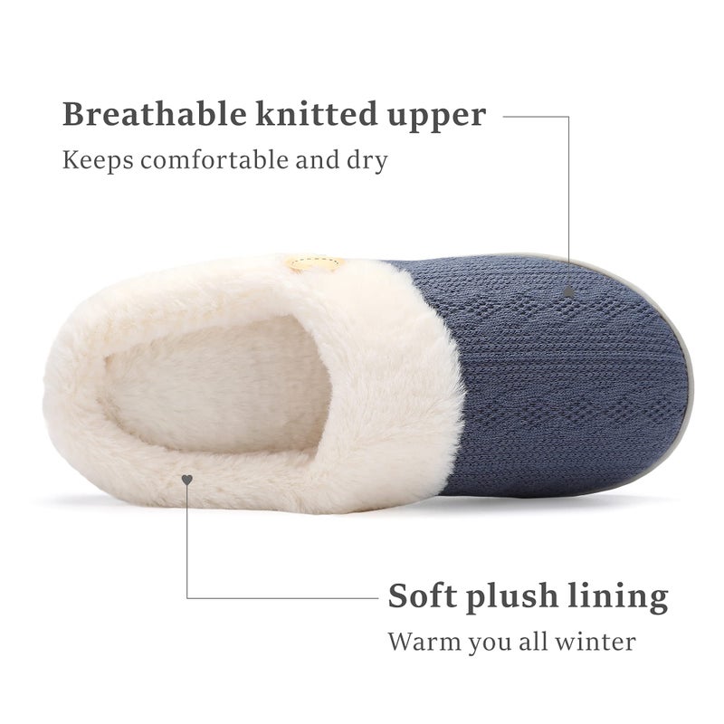 Chantomoo Womens Slipper Warm Comfy Memory Foam House Slippers Knitted Shoes Faux Fur Lined Anti-Skid Rubber Sole Bedroom Cozy Indoor Outdoor Slippers Navy Dark Blue Size 9 10 8.5 - Image 3