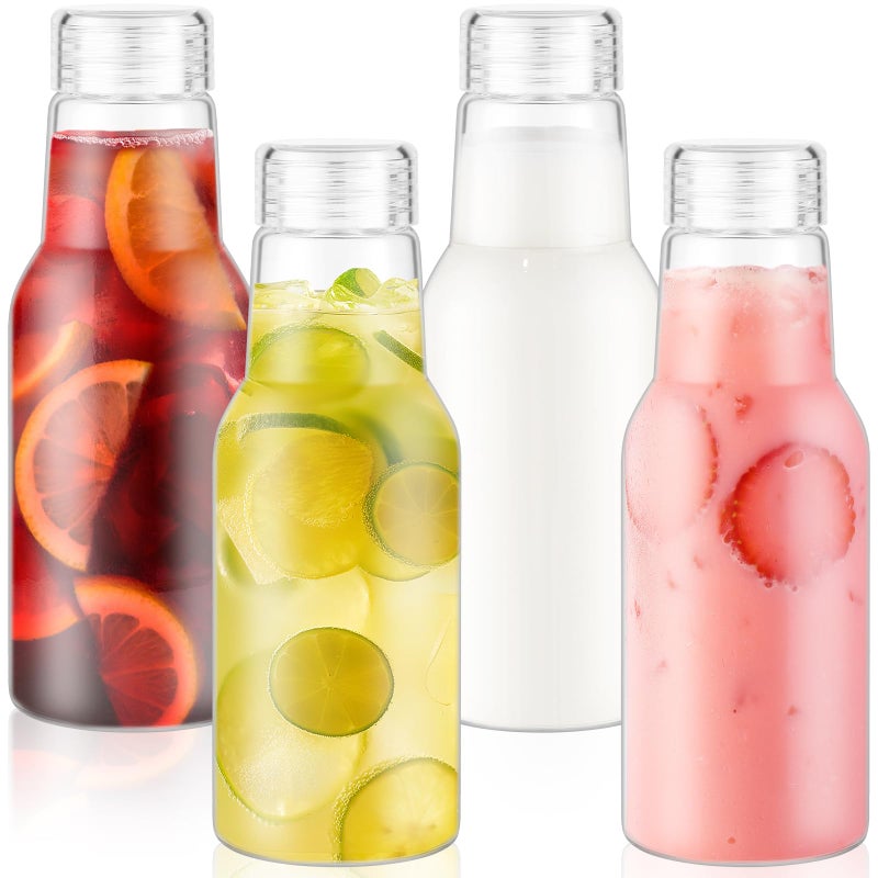 CWHHRN 17 Oz Glass Juice Bottles with Lids, Glass Bottles, BPA Free, Borosilicate Glass for Juicing, Smoothies, Infused Water, Beverage Storage, Shaker Bottles (4 Pack) - Image 1