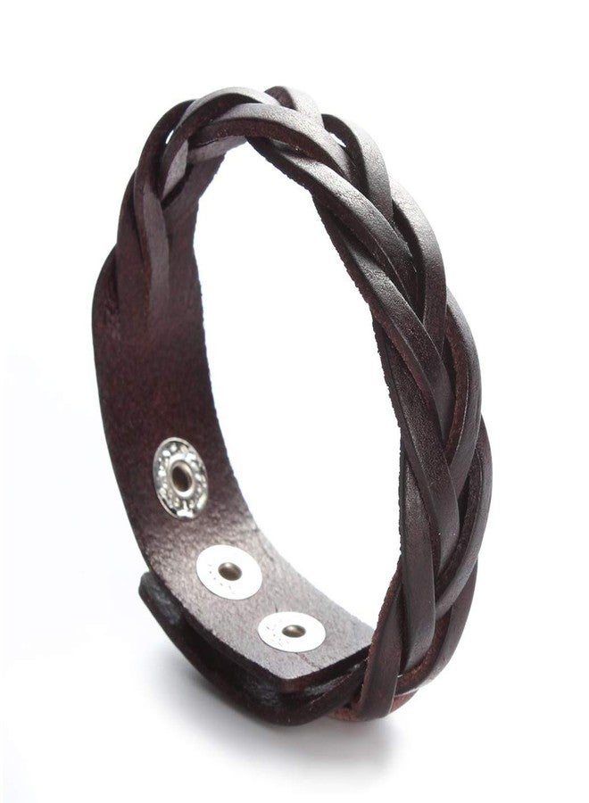 CCBFY Leather Bracelet Brown Tone Braided Wide Wristband Women Men Punk Jewelry With Gift Box - Image 2