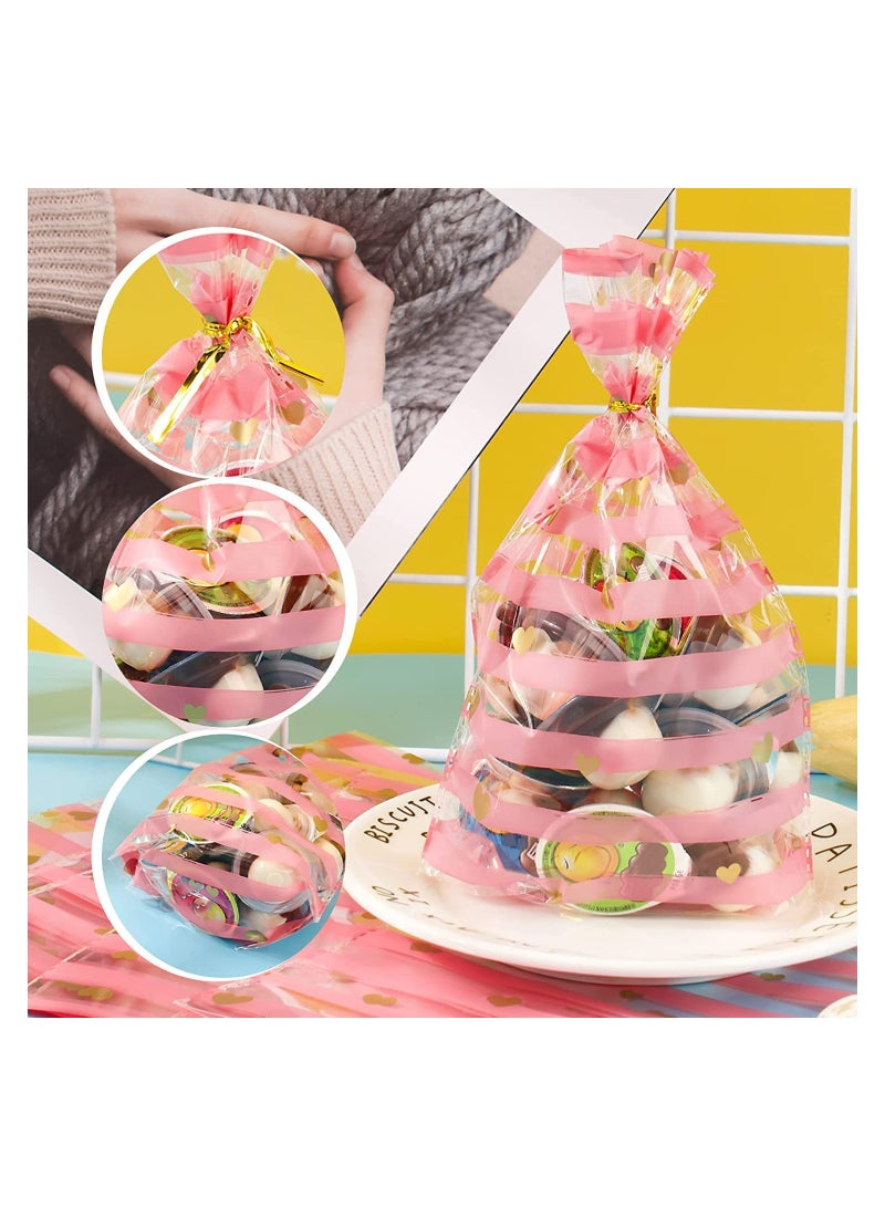 SYOSI Cellophane Bags, Food Gift Bags 100 Pack, Resealable Flat Cello Bags with Twist Ties Pink Party Bags for Popcorn Cookies Dessert Birthday Parties Gift Wrapping, Polka Dot Candy Snack Packaging Bag - Image 2