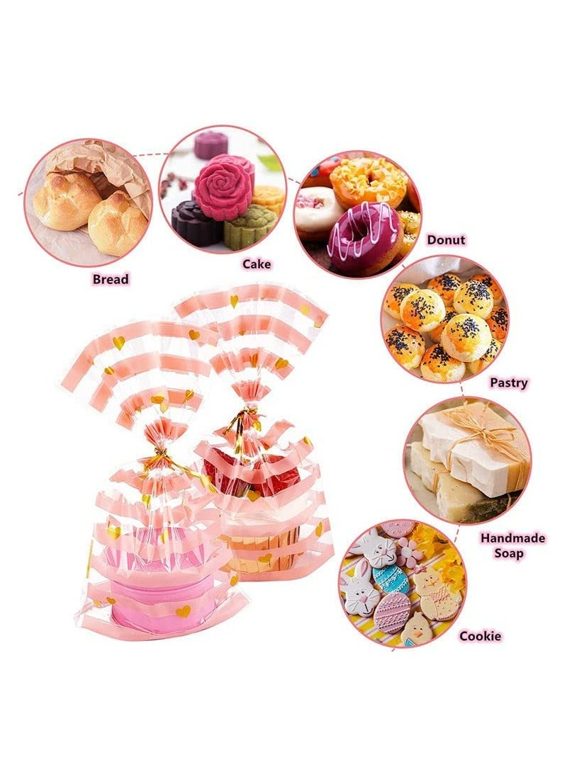 SYOSI Cellophane Bags, Food Gift Bags 100 Pack, Resealable Flat Cello Bags with Twist Ties Pink Party Bags for Popcorn Cookies Dessert Birthday Parties Gift Wrapping, Polka Dot Candy Snack Packaging Bag - Image 4