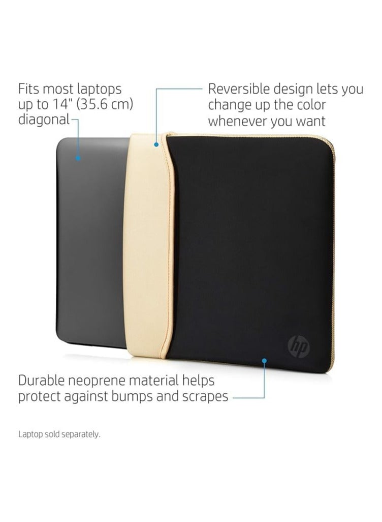 HP 14 Inch (35.5 cm) Black & Gold Reversible Neoprene Sleeve for Laptop/Chromebook/Mac - Image 2