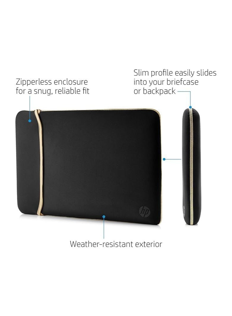 HP 14 Inch (35.5 cm) Black & Gold Reversible Neoprene Sleeve for Laptop/Chromebook/Mac - Image 3