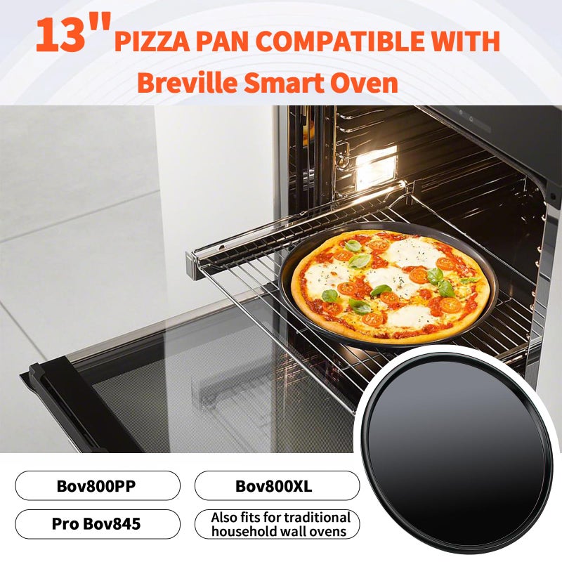 Pulems Round Pizza Pan for Oven,13 Inch Pizza Pan Compatible with Breville Smart Oven BOV800PP BOV800XL, Non-Stick Round Baking Pan Replacement for Breville Smart Oven Air Fryer Pro Accessories, Black - Image 3