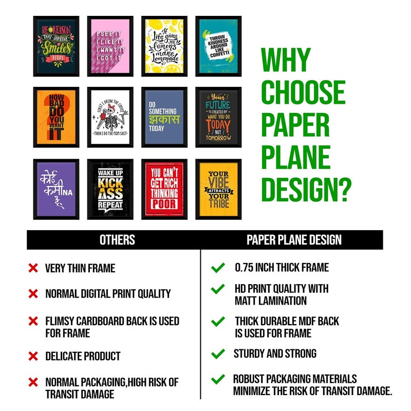 Paper Plane Design ملصق حائط بتصميم طائرة ورقية للاقتباسات لغرفة المعيشة وغرفة النوم ومكتب ديكور الحائط مجموعة من 12 (مؤطر) - Image 4