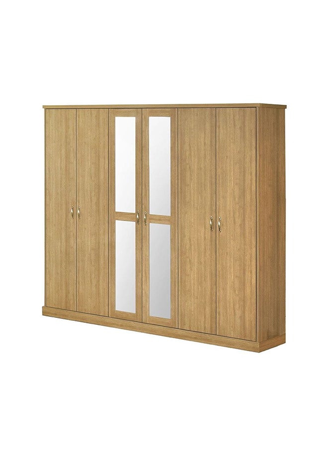 DANUBE HOME Zirco 6 Door Wardrobe Extra Sturdy Closet Clothes Storage Cupboard Modern Design Space Saving Swing Door Cabinet For Bedroom L 240x58x210 Cm Brown Oak  - Image 1