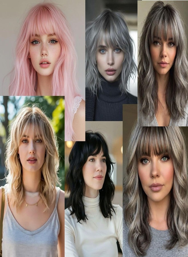 CINHOO Short Curly Wavy Grey Hair Toppers for Women with Thinning Hair,Short Wigs with Bangs Synthetic 360° 3D Hairpiece Clip in Bob Halloween Wig Gifts for Women(Ombre gray) - Image 2