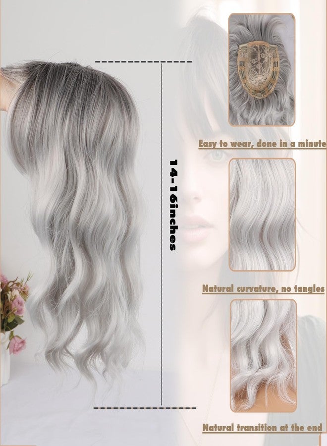 CINHOO Short Curly Wavy Grey Hair Toppers for Women with Thinning Hair,Short Wigs with Bangs Synthetic 360° 3D Hairpiece Clip in Bob Halloween Wig Gifts for Women(Ombre gray) - Image 5