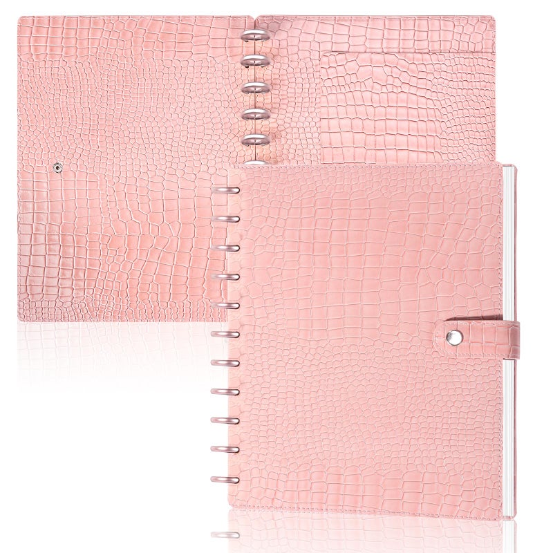 WANGDEFA PU Leather 8.5*11in Discbound Cover And Disc Set with 11 Pcs Discbound Discs 1in Disc Bound Notebook Accessories Discbound Planner Cover Notebook Planner System For office(Not including book) (Pink) - Image 1