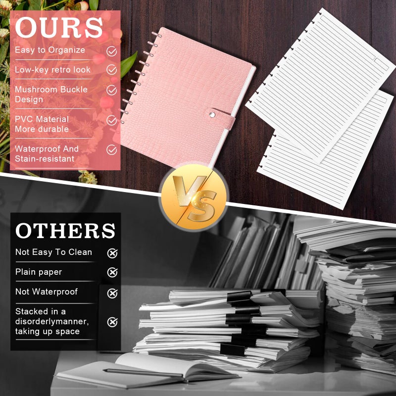 WANGDEFA PU Leather 8.5*11in Discbound Cover And Disc Set with 11 Pcs Discbound Discs 1in Disc Bound Notebook Accessories Discbound Planner Cover Notebook Planner System For office(Not including book) (Pink) - Image 4