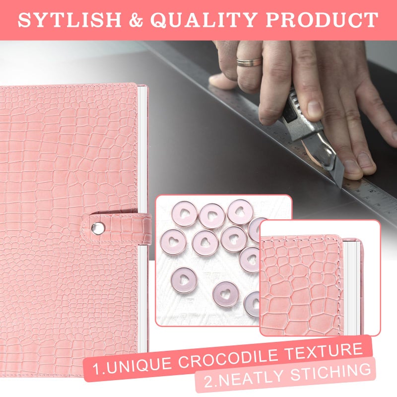 WANGDEFA PU Leather 8.5*11in Discbound Cover And Disc Set with 11 Pcs Discbound Discs 1in Disc Bound Notebook Accessories Discbound Planner Cover Notebook Planner System For office(Not including book) (Pink) - Image 5